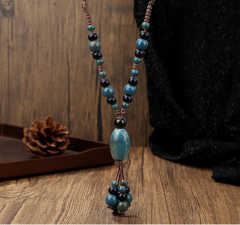 DS Boho Beaded Necklace for Women–Colorful Ceramic & African Tribal Beads, Adjustable Long Chunky Bohemian Jewelry with Gift Box Packaging,Hippie Witchy Vintage Handmade Fashion Statement Necklace - Image 2